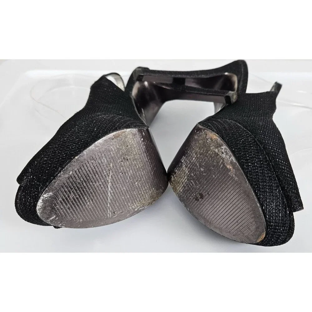 Adrianna Papell Womens Size 7 Black Glitter Peep Toe Slingback High Heels 4.5